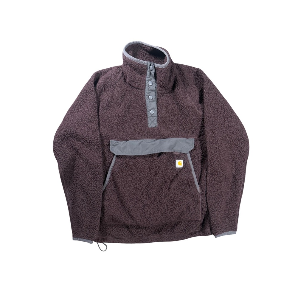Carhartt Deep Pile Fleece T-Snap Pouch Pullover Burgundy OJ4991-W Large L 12-14